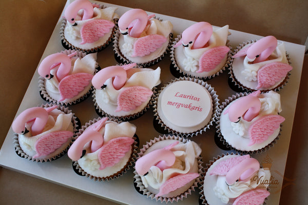 Flamingo keksiukai, keksiukai moterims, mergvakariui dovana, mini cakes, cupcakes from Vualia
